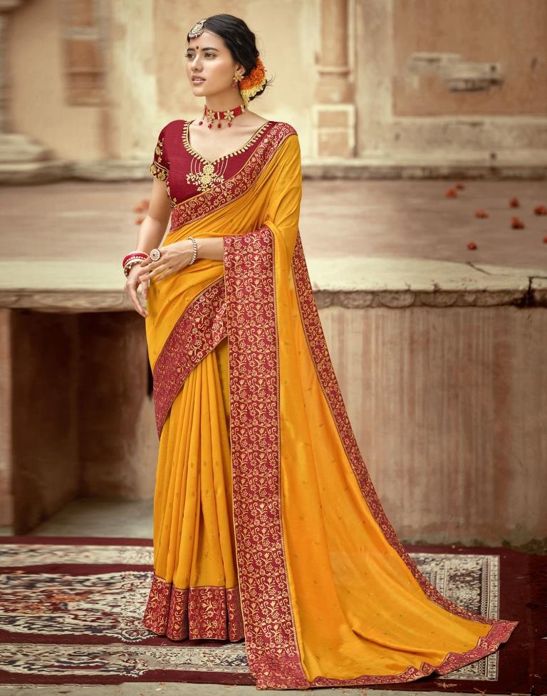 Turmeric Yellow Plain Silk Saree