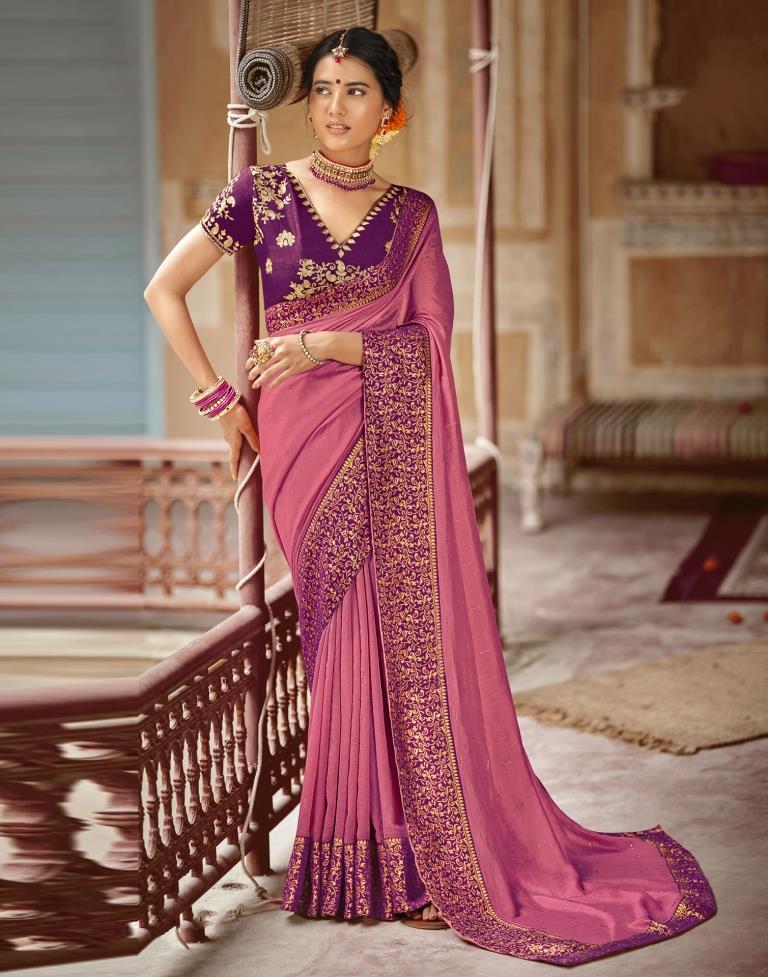 Light Pink Plain Silk Saree