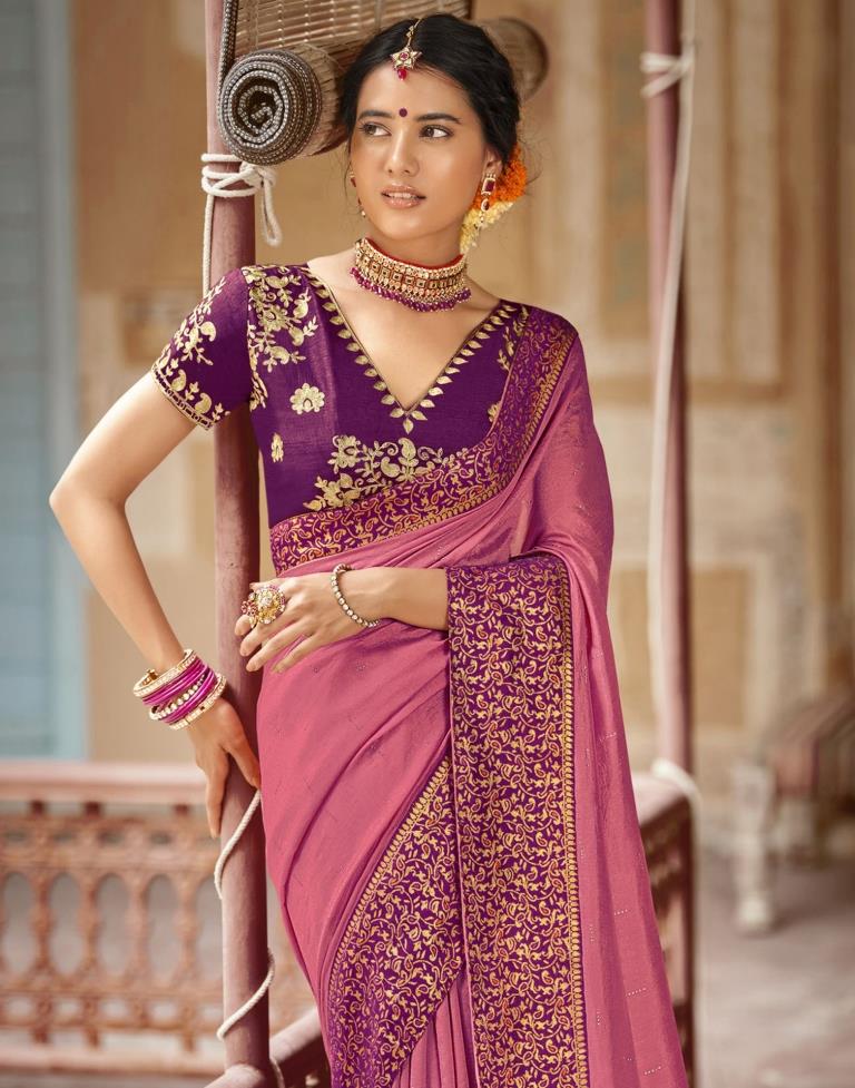 Light Pink Plain Silk Saree