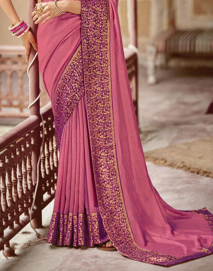 Light Pink Plain Silk Saree
