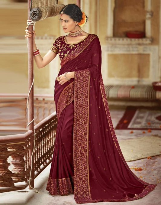 Maroon Plain Silk Saree