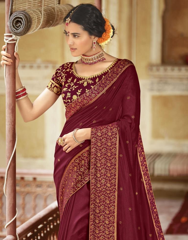 Maroon Plain Silk Saree