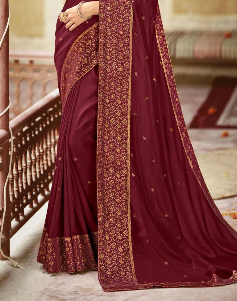 Maroon Plain Silk Saree
