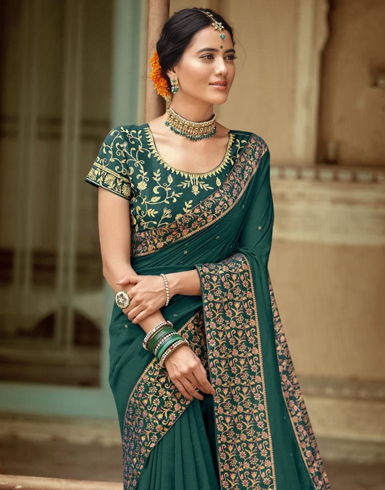 Dark Green Plain Silk Saree