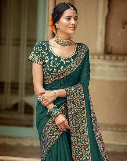 Dark Green Plain Silk Saree