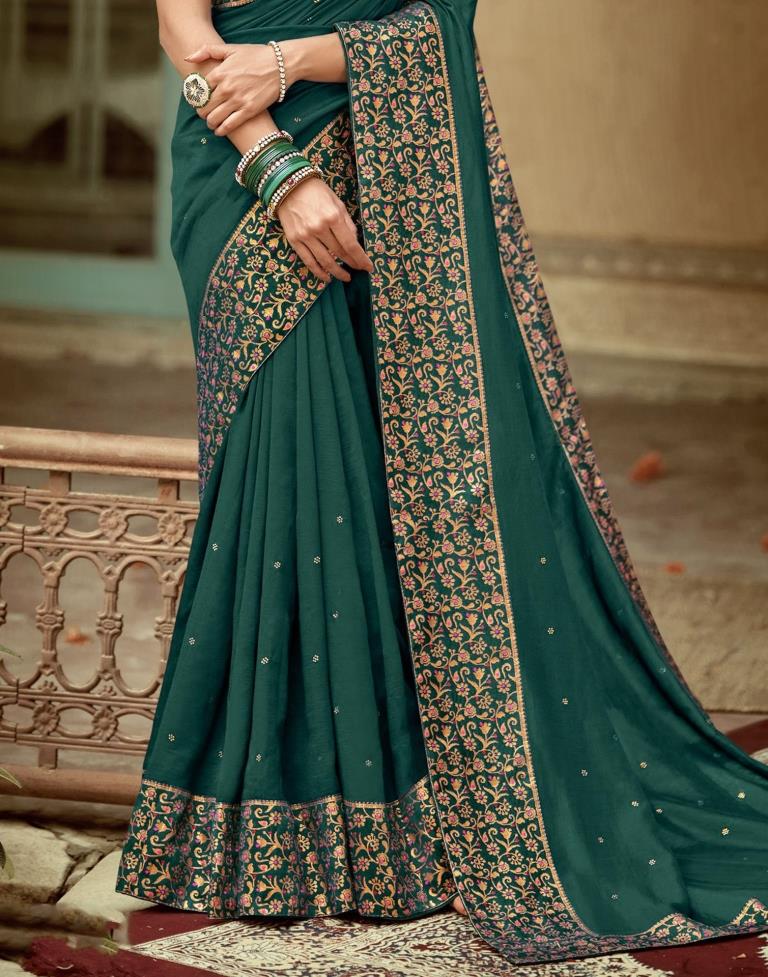 Dark Green Plain Silk Saree