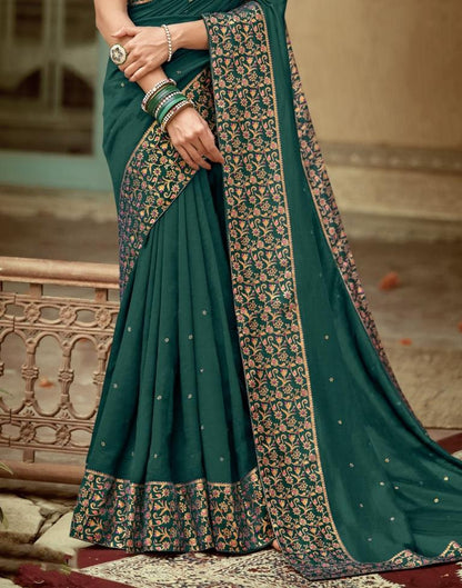 Dark Green Plain Silk Saree