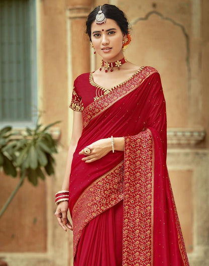 Red Plain Silk Saree