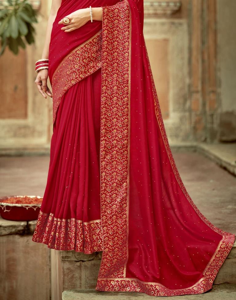 Red Plain Silk Saree