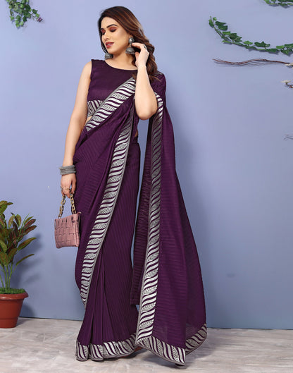 Wine Lycra Plain Saree