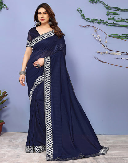Navy Blue Lycra Plain Saree