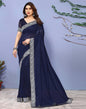 Navy Blue Lycra Plain Saree
