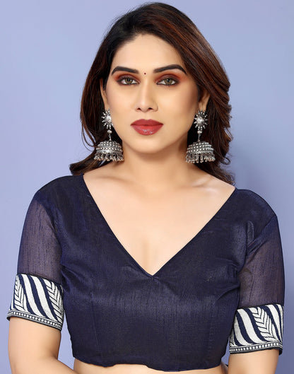 Navy Blue Lycra Plain Saree