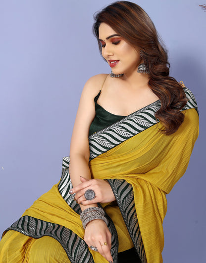 Yellow Lycra Plain Saree