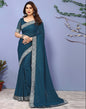 Teal Blue Lycra Plain Saree