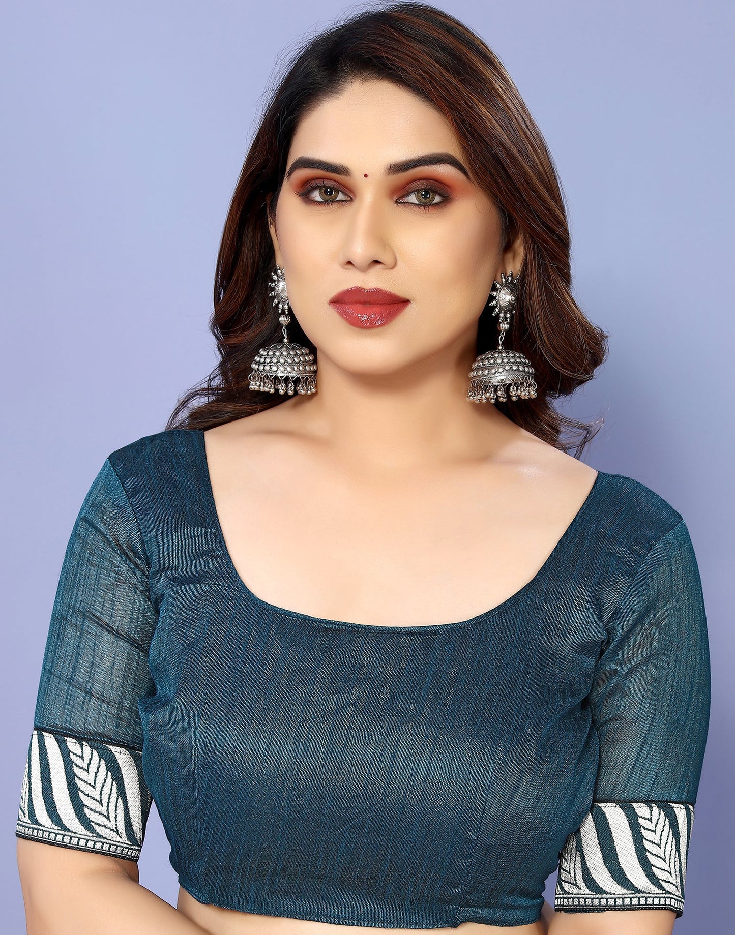 Teal Blue Lycra Plain Saree