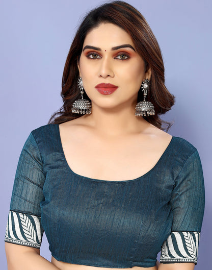 Teal Blue Lycra Plain Saree