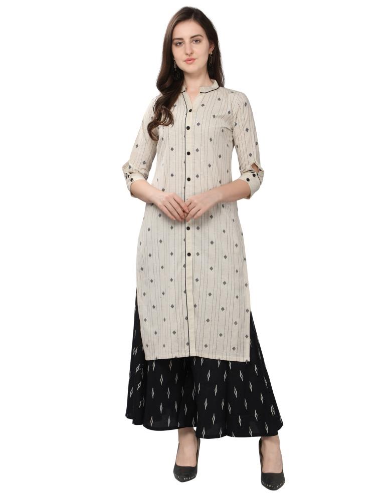 Ivory Beige Jacquard Khadi Cotton Kurti | Sudathi