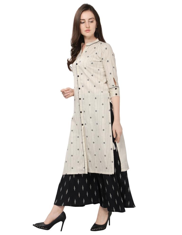 Ivory Beige Jacquard Khadi Cotton Kurti | Sudathi
