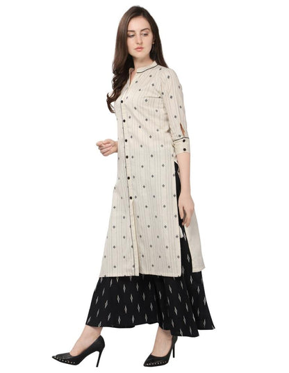 Ivory Beige Jacquard Khadi Cotton Kurti | Sudathi
