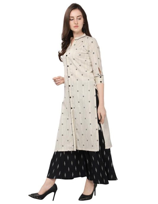 Ivory Beige Jacquard Khadi Cotton Kurti | Sudathi