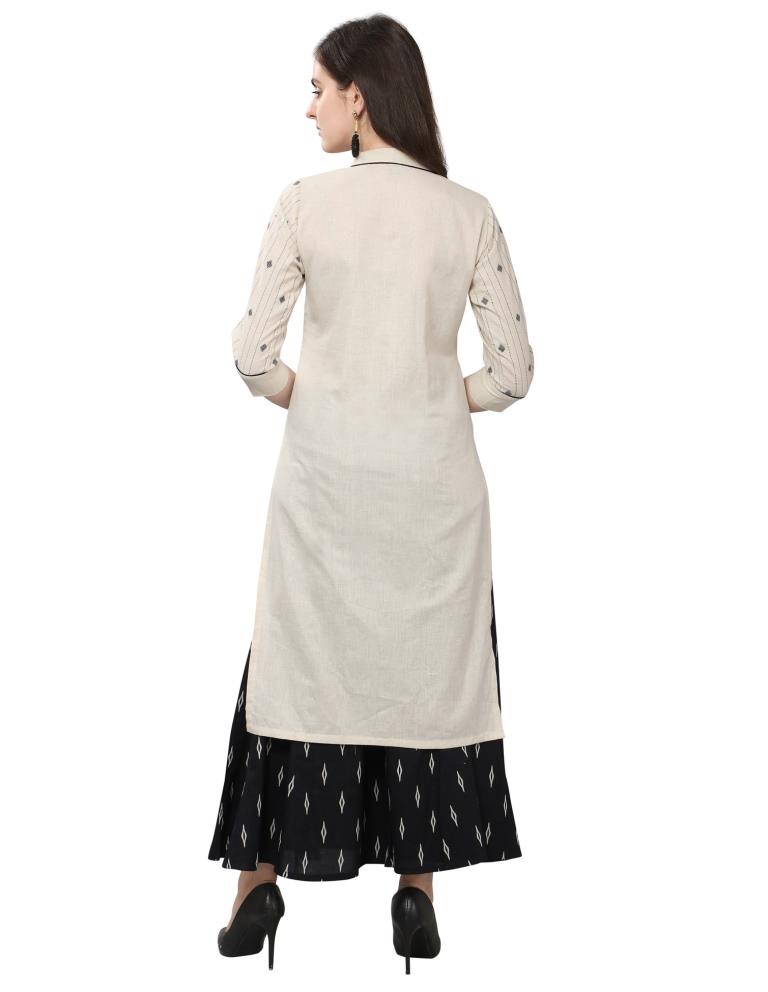 Ivory Beige Jacquard Khadi Cotton Kurti | Sudathi