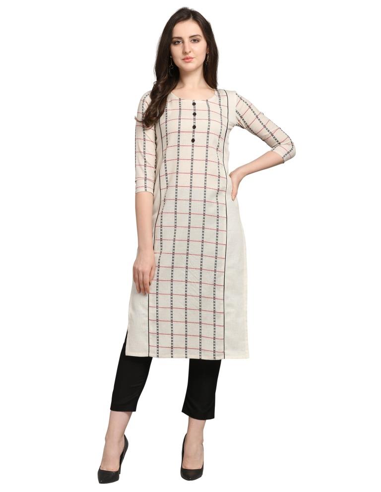 Ivory Beige Woven Khadi Cotton Kurti | Sudathi