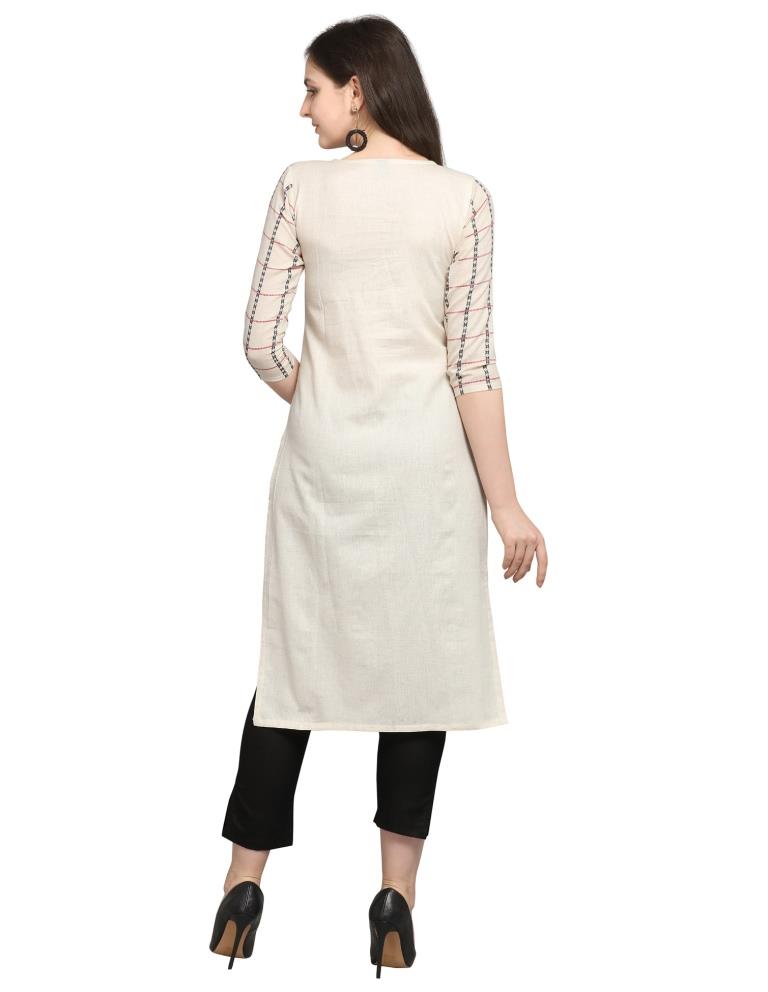 Ivory Beige Woven Khadi Cotton Kurti | Sudathi