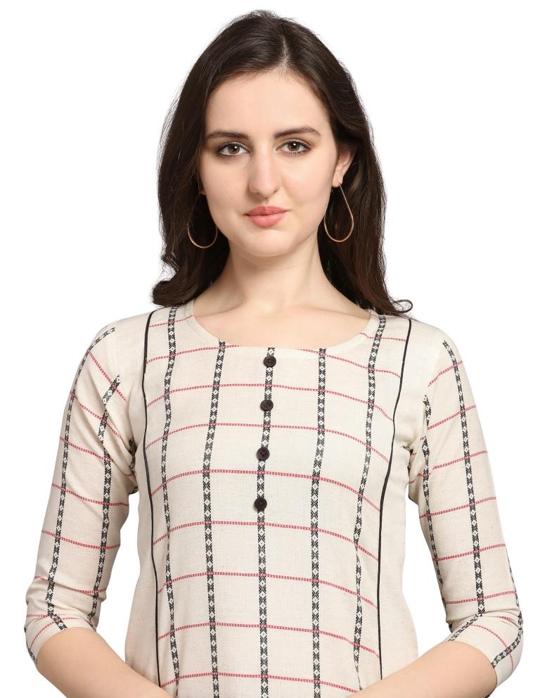 Ivory Beige Woven Khadi Cotton Kurti | Sudathi