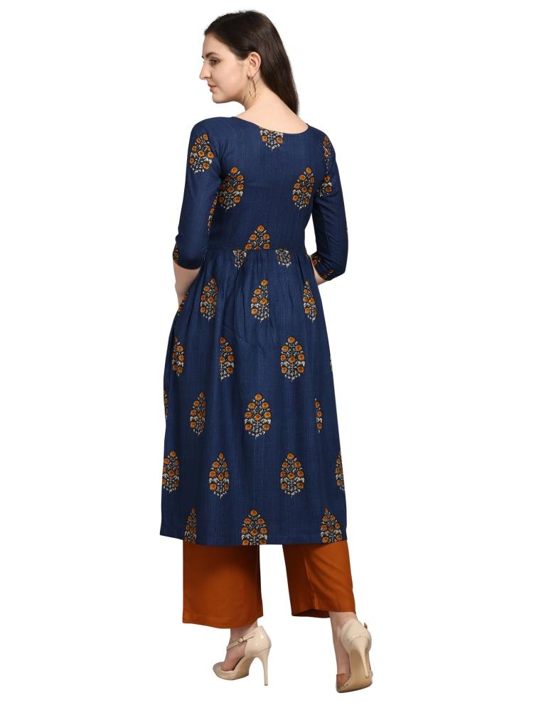 Navy Blue Printed Rayon Kurti | Sudathi