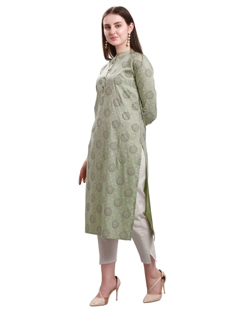 Khakhi Green Printed Cotton Kurti | Sudathi
