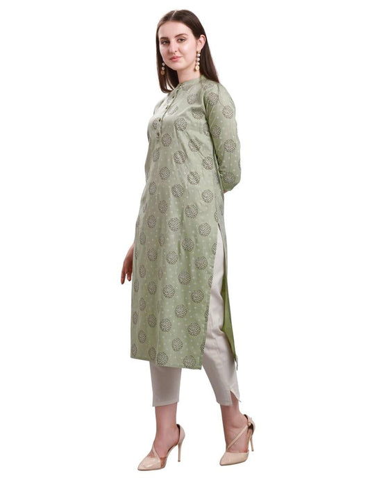 Khakhi Green Printed Cotton Kurti | Sudathi