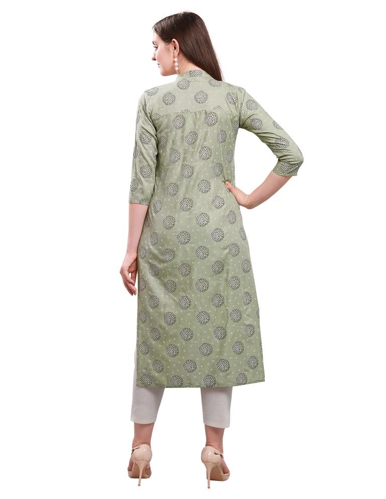 Khakhi Green Printed Cotton Kurti | Sudathi
