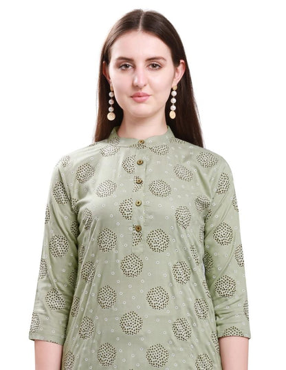 Khakhi Green Printed Cotton Kurti | Sudathi