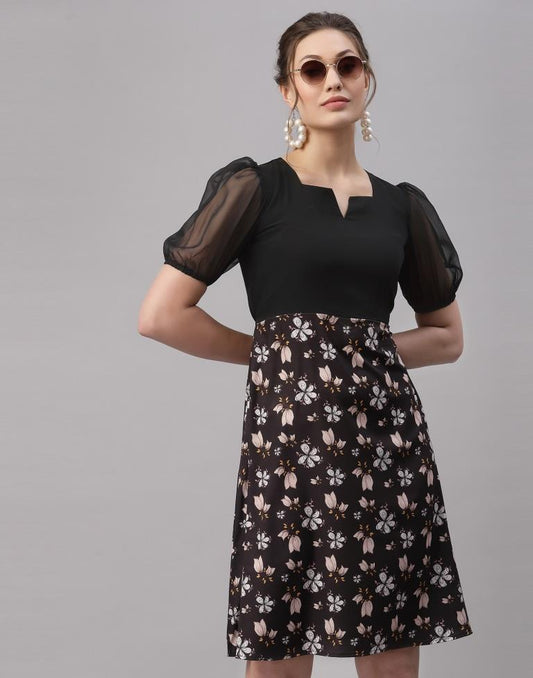 Black Puffed Sleeve Dress | Sudathi