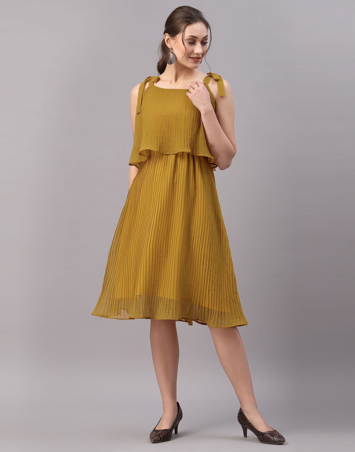 Mustard Yellow Pleated Dress | Sudathi