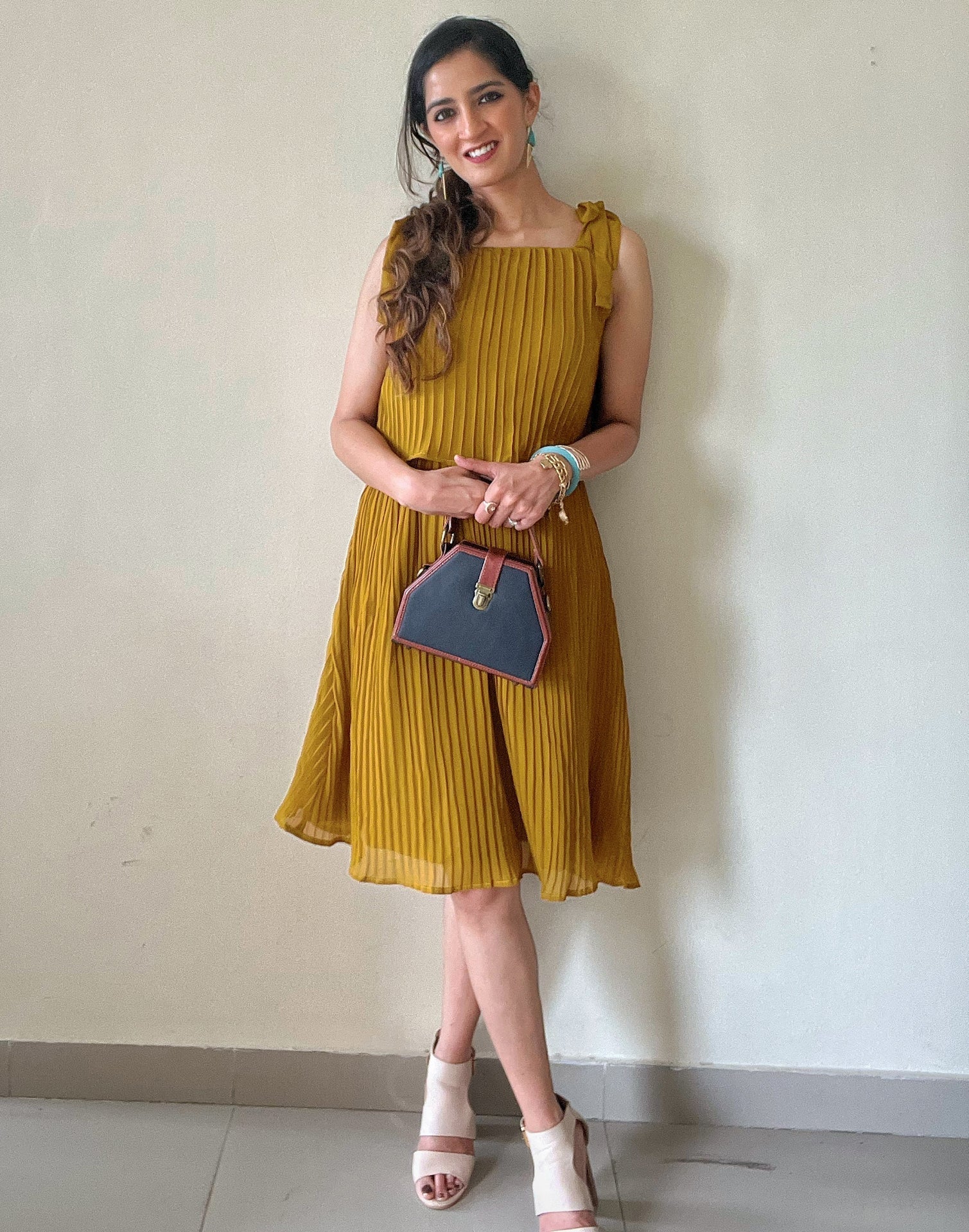 Mustard Yellow Pleated Dress | Sudathi