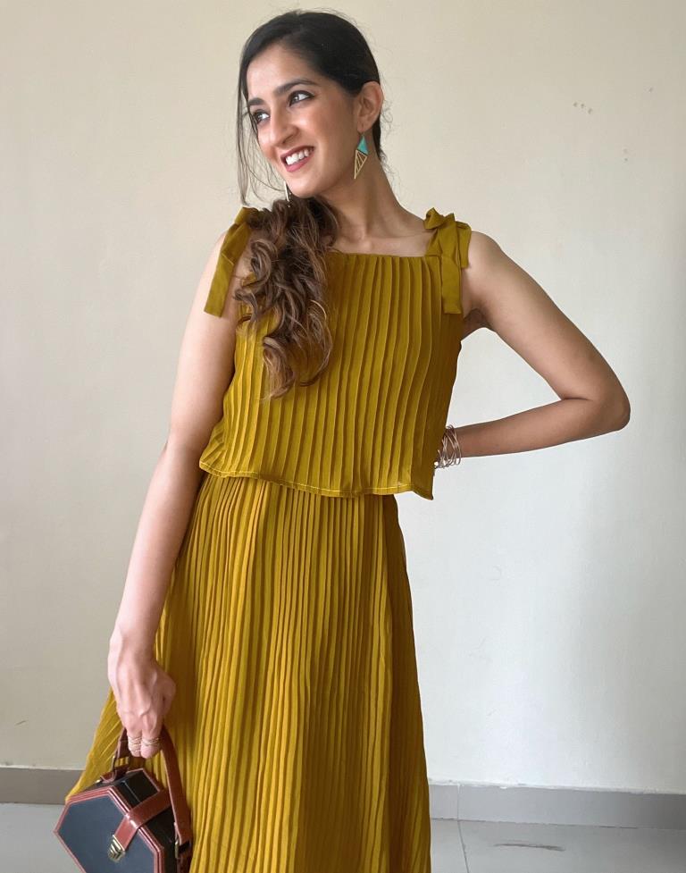 Mustard Yellow Pleated Dress | Sudathi