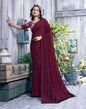 Maroon Zari Stripe Plain Georgette Saree | Leemboodi
