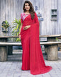 Pink Zari Stripe Plain Georgette Saree | Leemboodi
