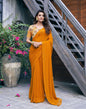 Mustard Yellow Zari Stripe Plain Georgette Saree | Leemboodi