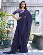 Navy Blue Zari Stripe Plain Georgette Saree | Leemboodi