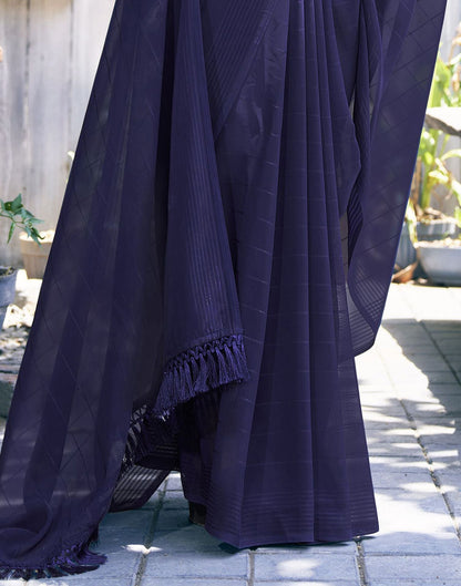 Navy Blue Zari Stripe Plain Georgette Saree | Leemboodi