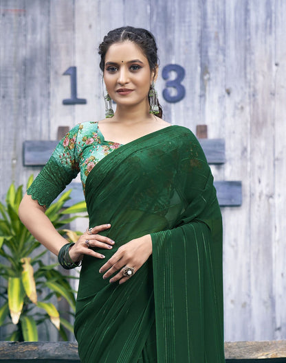 Green Zari Stripe Plain Georgette Saree | Leemboodi
