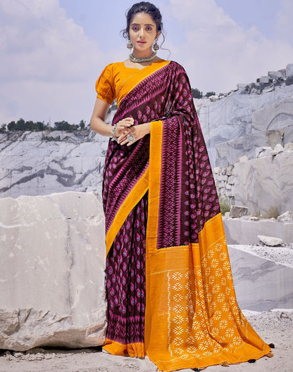 Brown Tassel Printed Cotton Saree | Sudathi