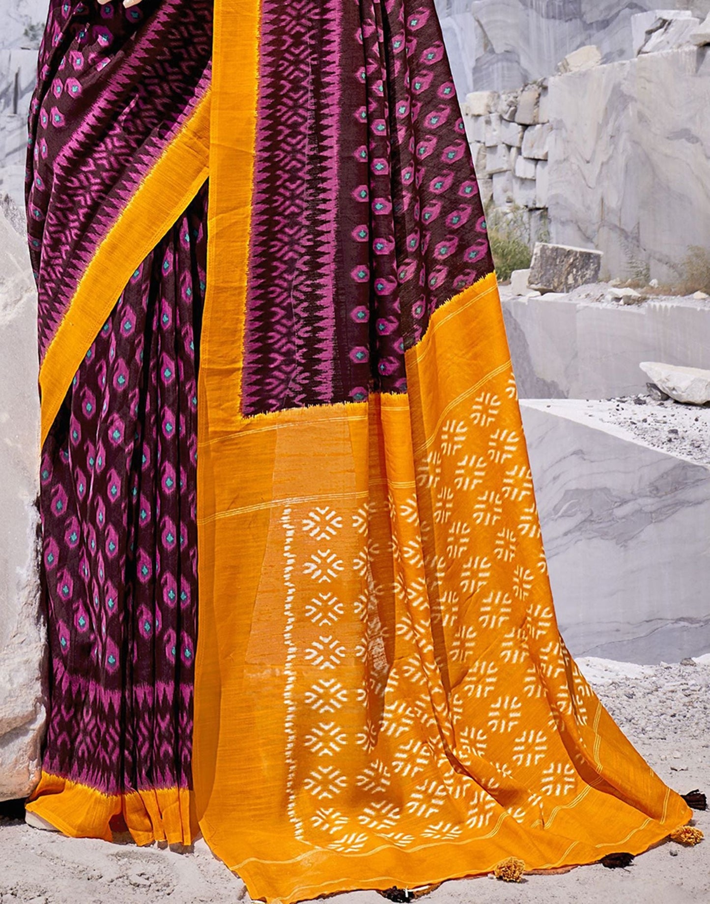 Brown Tassel Printed Cotton Saree | Sudathi