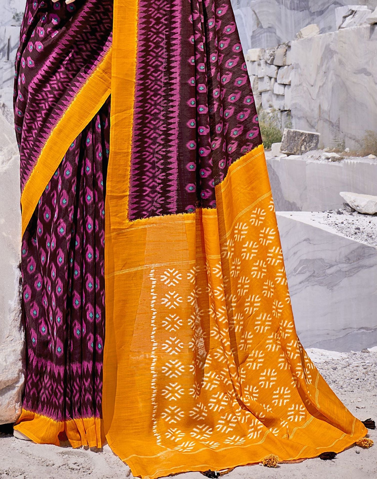 Brown Tassel Printed Cotton Saree | Sudathi