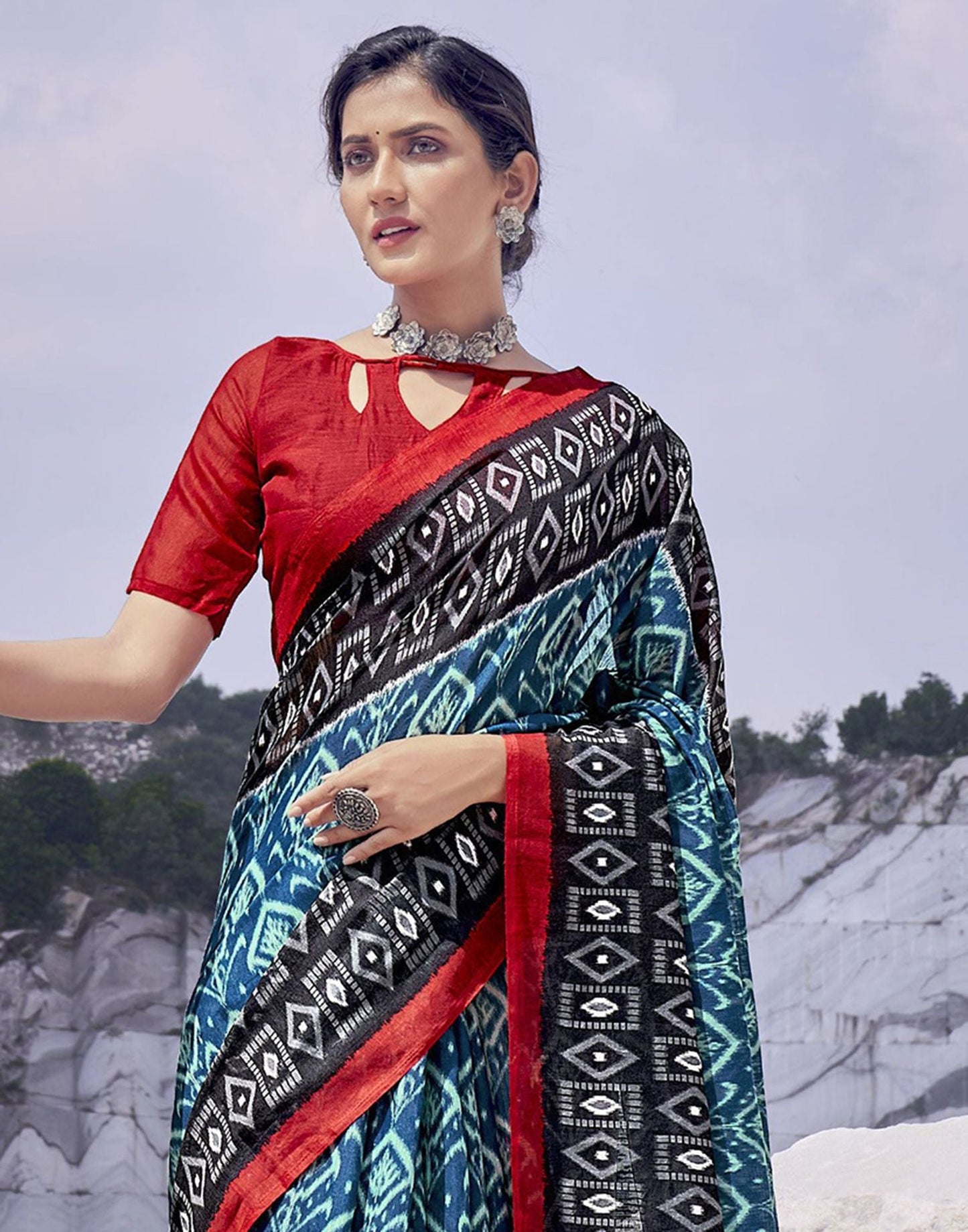 Blue Tassel Printed Cotton Saree | Sudathi