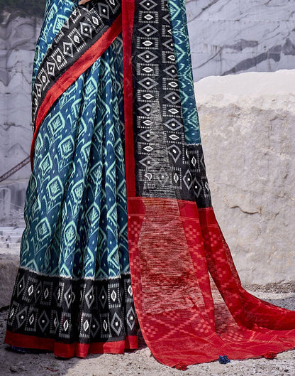 Blue Tassel Printed Cotton Saree | Sudathi