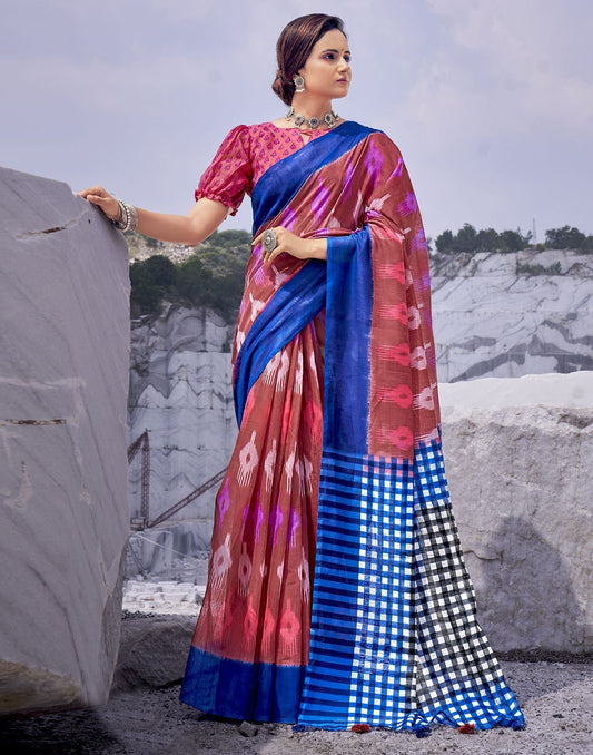 Dusty Pink Tassel Printed Cotton Saree | Sudathi